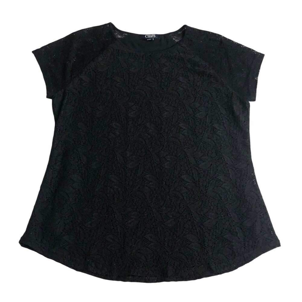 Y2K Chaps Top Womens M Black Lace‎ Crochet Overlay Lined Cottagecore Preppy Boho